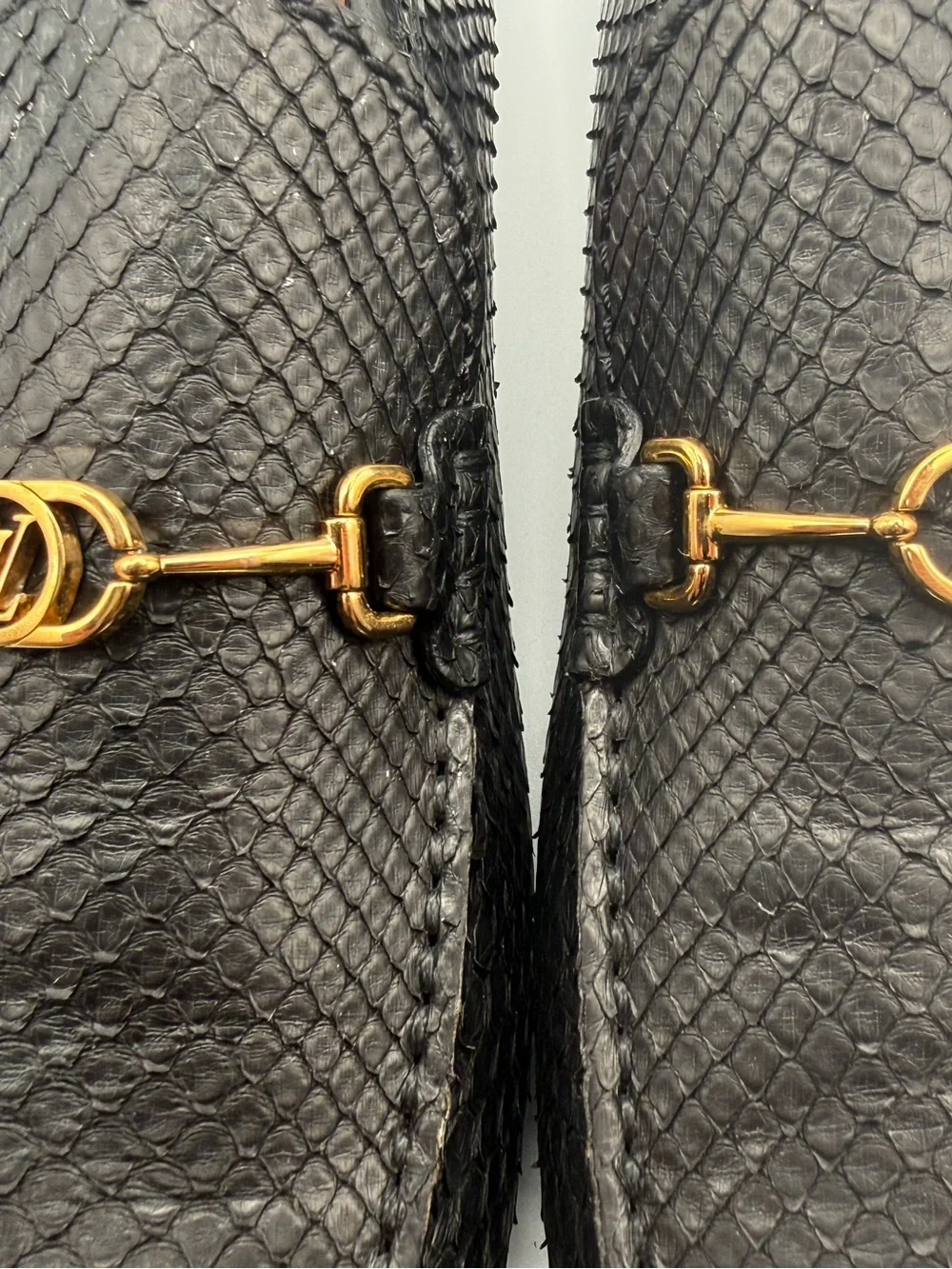 Authentic Louis Vuitton Python Hockenheim Drivers Black Gold Hardware Size 9.5 M